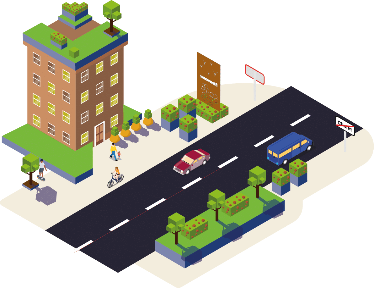 entrée-de-ville-illustration Illustration entrée de ville avec route et de bâtiment